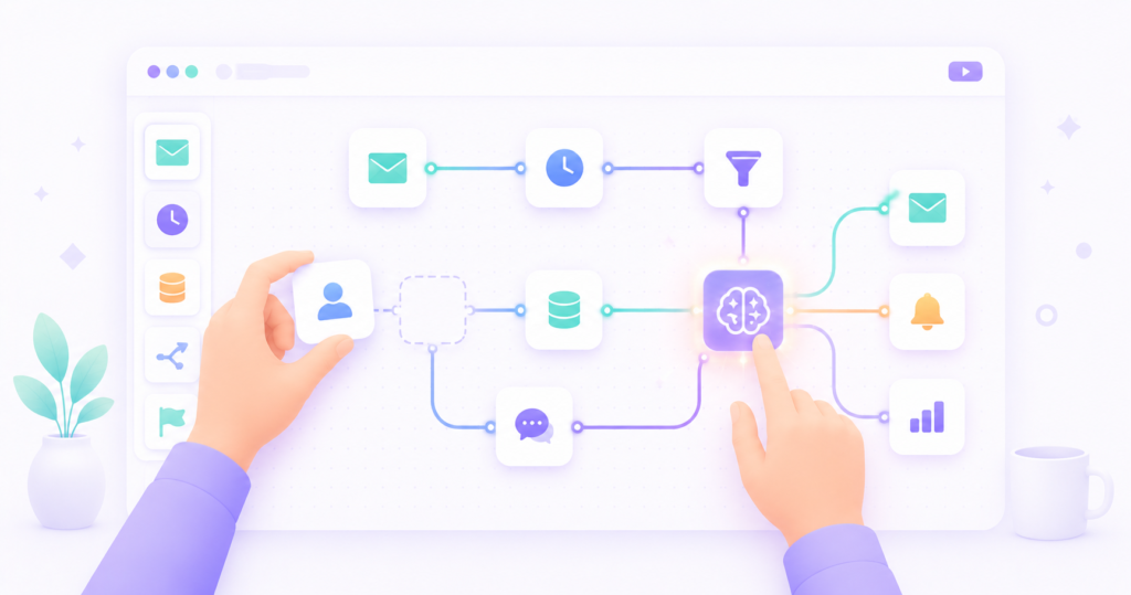 No-code AI automation built by dragging and connecting visual workflow blocks